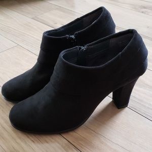 Black suede heeled ankle booties